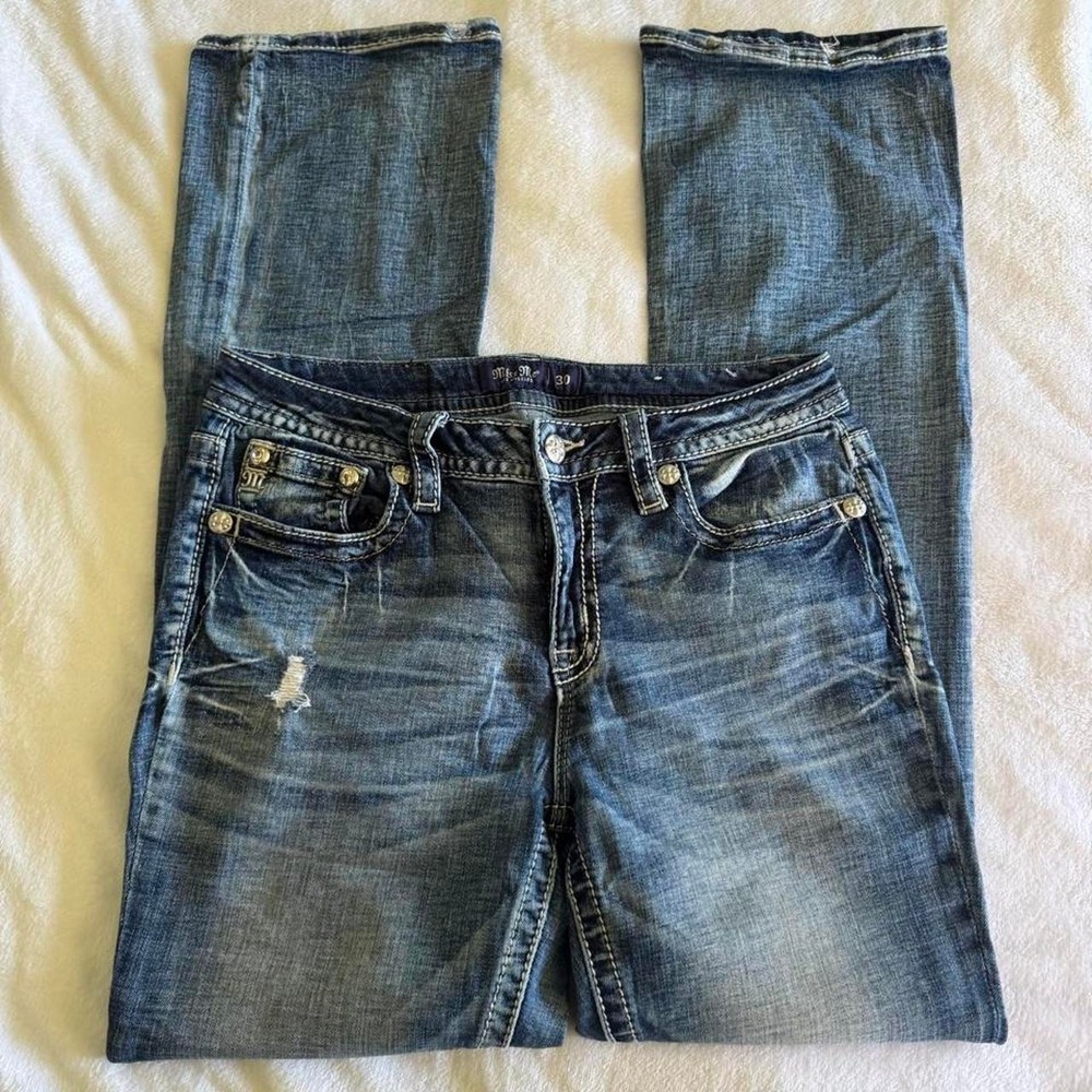 Miss Me mid wash low-rise Y2K vintage rhinestone denim jeans grunge country - Picture 3 of 6